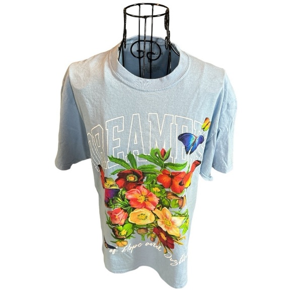 PacSun Dreamers of Hope and Justice Butterfly Floral T-shirt Blue Size Medium - Picture 2 of 10